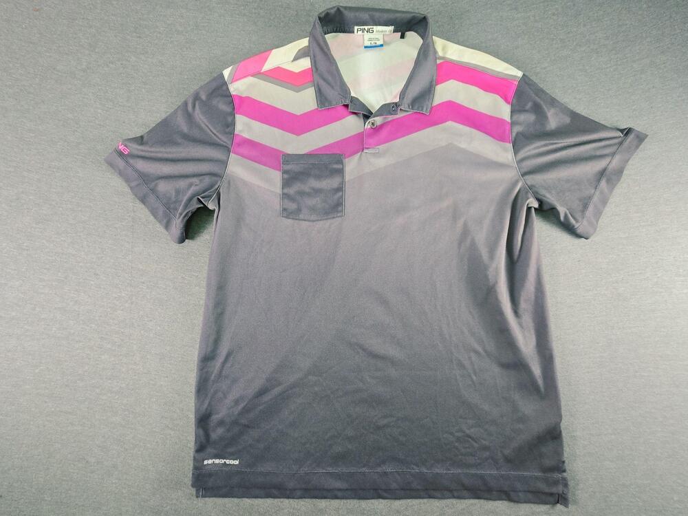 PING Polo Shirt Mens Large Gray Chevron SensorCool Golf Performance Modern Fit